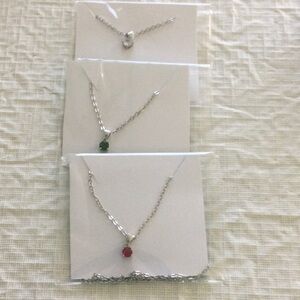 Elegant Silver Necklace Set with White Red and Green Pendants